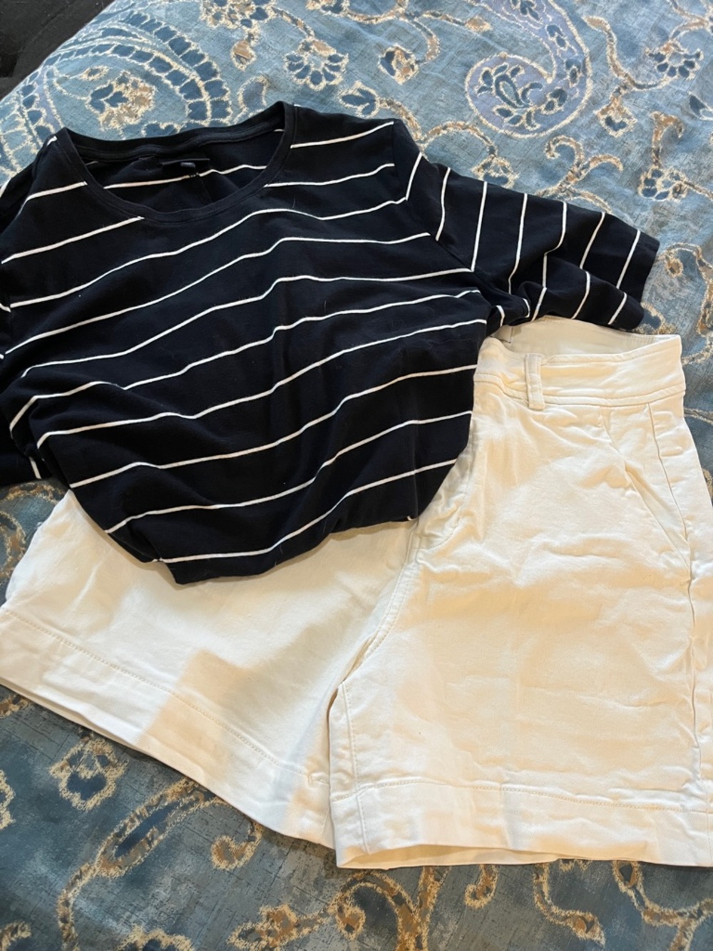Classic White Women's Jean Shorts (L) and black & white stripe top (XXL